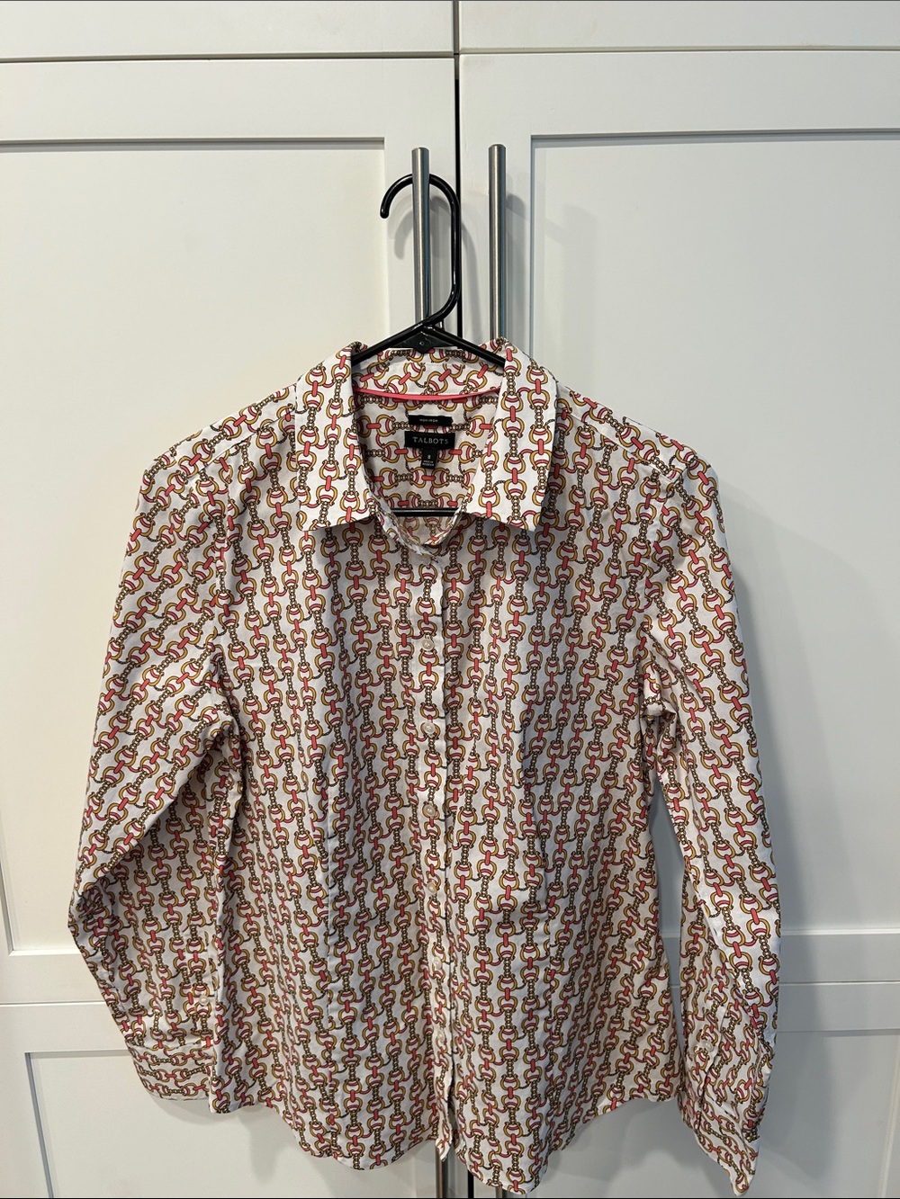 Talbots White Button-Up Shirt with Snaffle Bit print